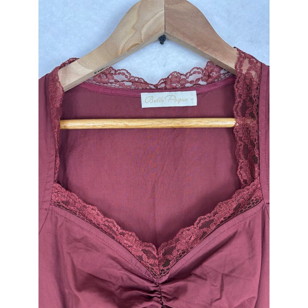 Belle Poque Burgundy Cottagecore Corset Lace Midi Dress Ruffle Gothic XL Costume - Picture 4 of 8